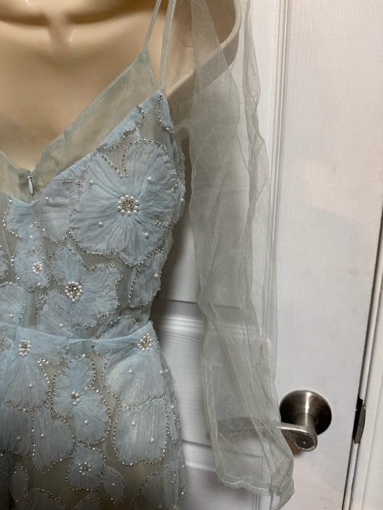 XY Bymyxy Pale Blue Floral Appliqué Tulle Dress with faux Pearls - Picture 9 of 9